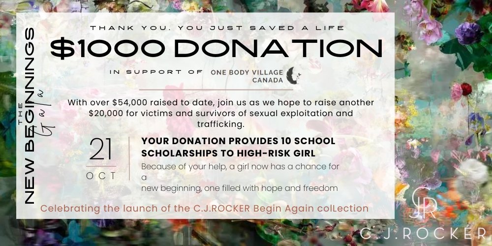 $1,000 DONATION - THE 2023 C.J.ROCKER NEW BEGINNINGS FUNDRAISER GALA - C.J.ROCKER