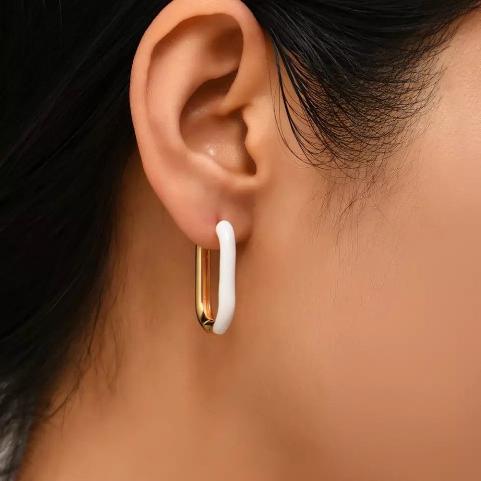 The Kat Gold & White Hoop Earrings - C.J.ROCKER